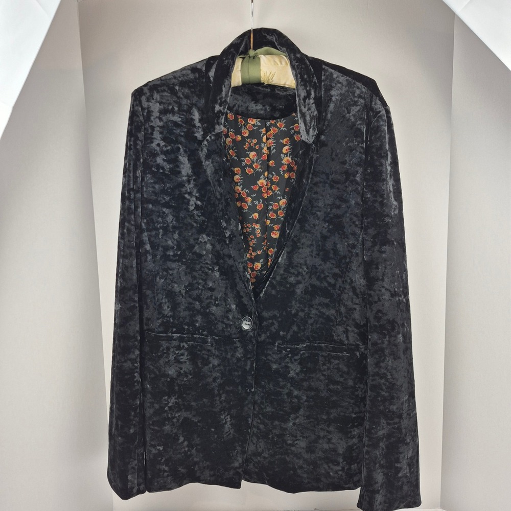 Vtg Y2K Sanctuary Crushed Velvet Blazer M Black Floral Dark Academia Whimsigoth